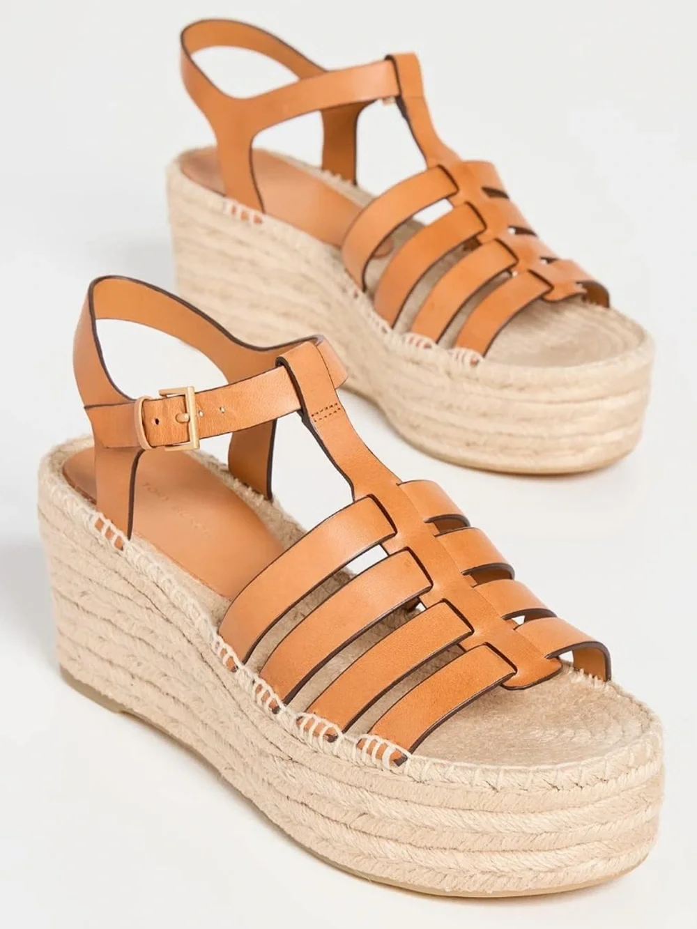 NWOB Tory Burch Fisherman Espadrille Wedge brown leather toasted soufflé 9.5